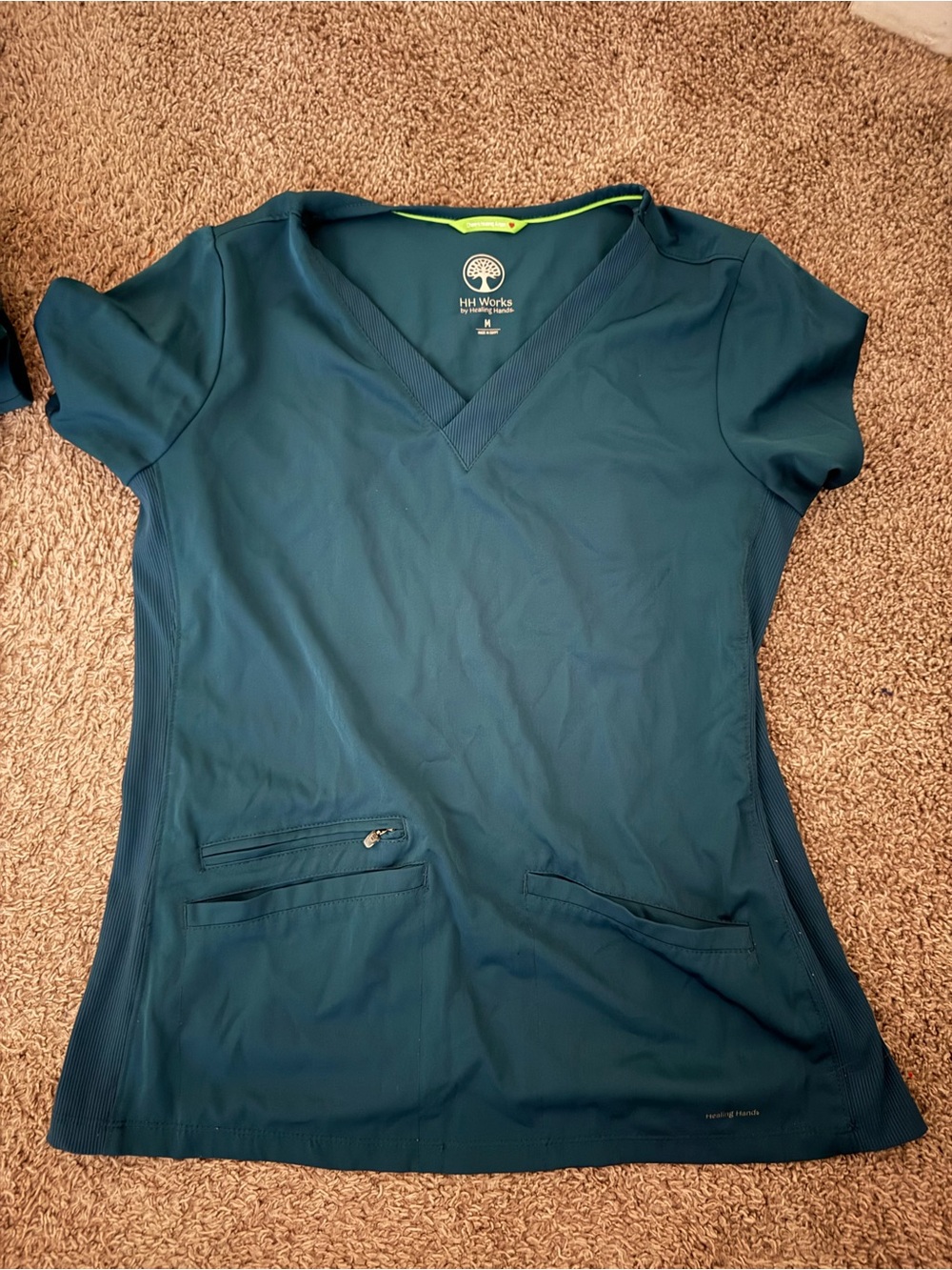 healing hands Teal V-Neck Scrub Top with Lime Trim